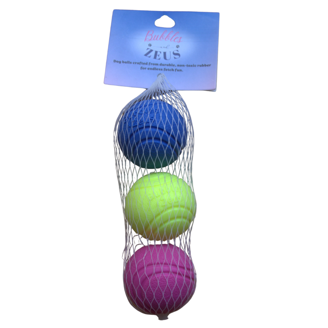 BUBBLES & ZEUS DOG BALL 3 PACK 4.9CM